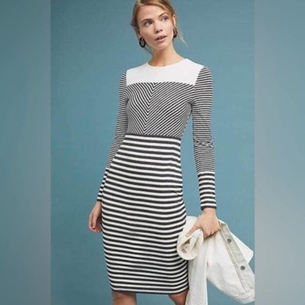 Anthropologie Bailey 44 Striped Long Sleeve Ribbed Knit Dress Size S NWT
